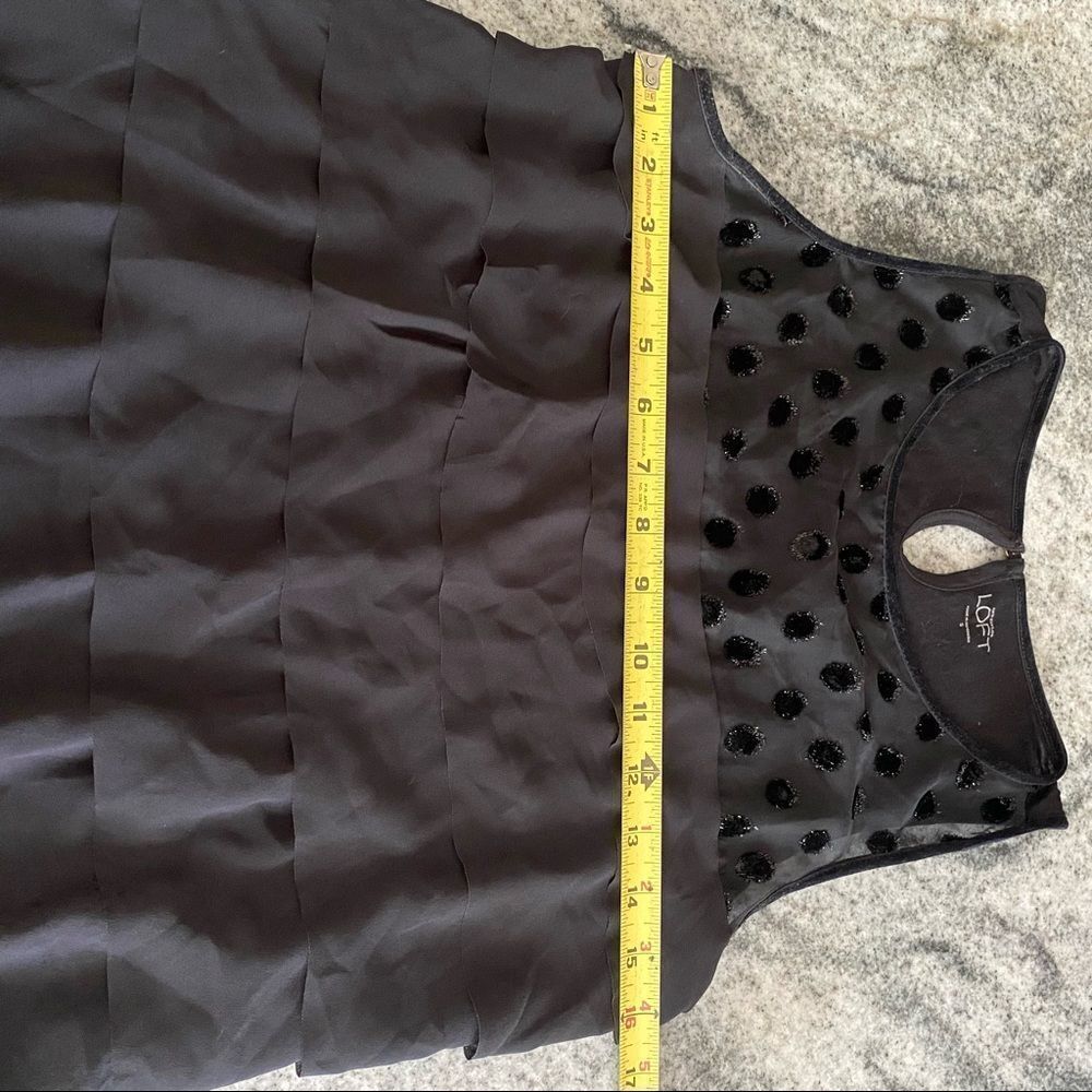 Loft Small Black Tank Top Sheer Polka Dots & Ruffles Sleeveless Blouse - Picture 5 of 7